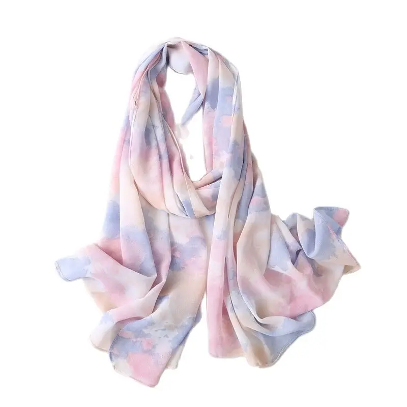 2021 эксклюзивный шифоновый длинный шарф с жемчугом градиентный галстук-красящий