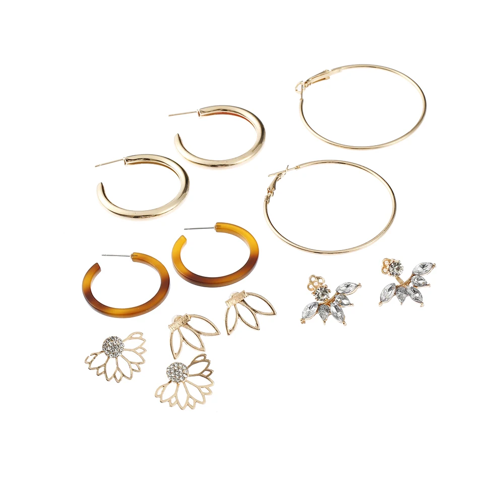 

Simple Gold Color Crystal Pearl Flower Stud Earrings Fashion Big Circle Bohemian Statement Earrings for Women Party Jewelry