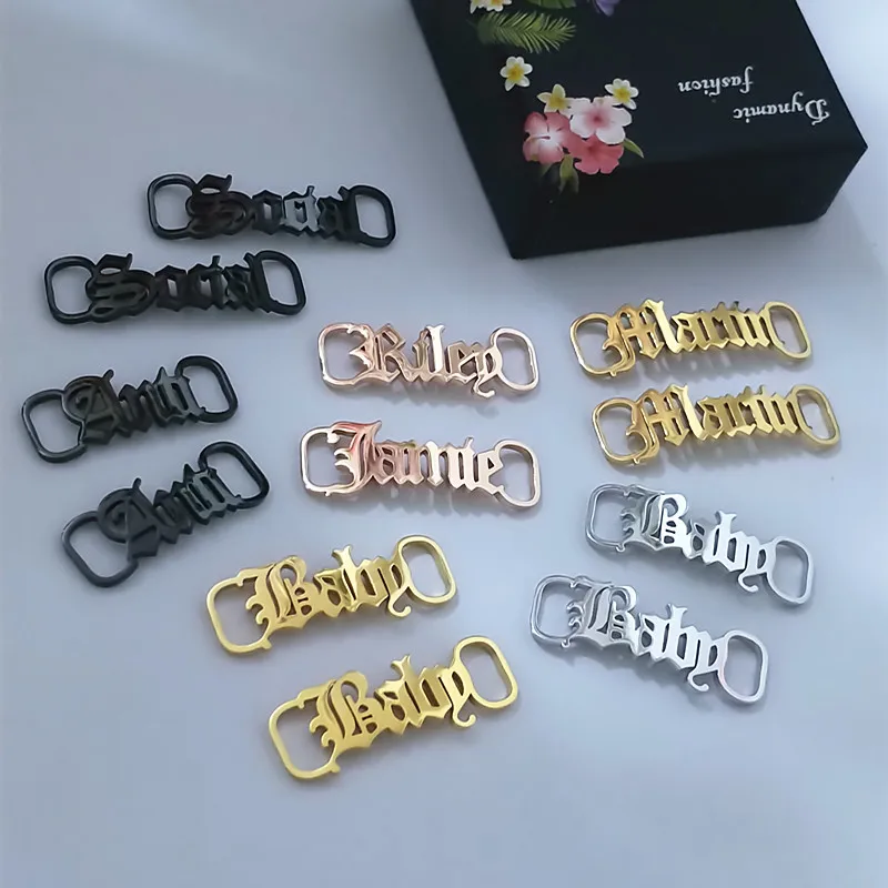 Old English Letter Name Shoe Tag Custom Accessories Personalized Jewelry Stainless Steel Shoe-buckle For Women Men Kid's | Украшения и