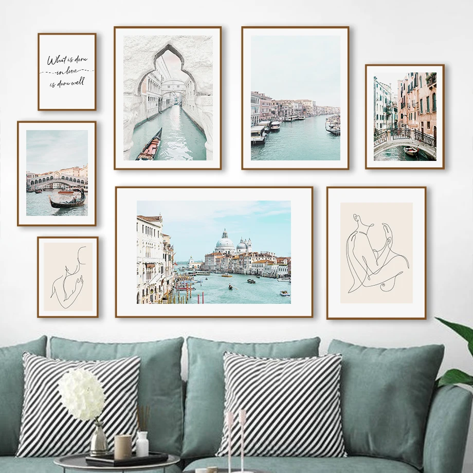 

Картина на холсте с изображением воды, городской Венеции, лодки, дома, для гостиной