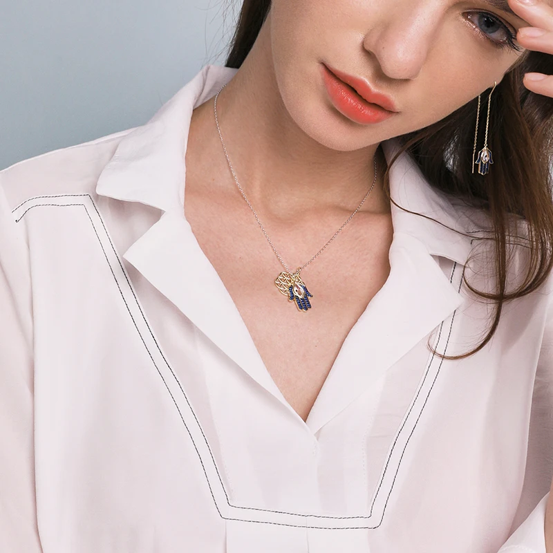 LEKANI классический сглаза Рука Ожерелья Хамса для женщин с Lucky кристаллы в форме