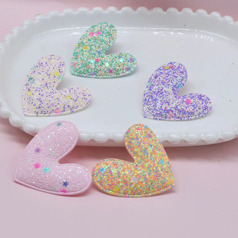 

About 5*4.5cm New Glitter shiny heart padded appliques,kids headwear,garments accessories, Spring popular style