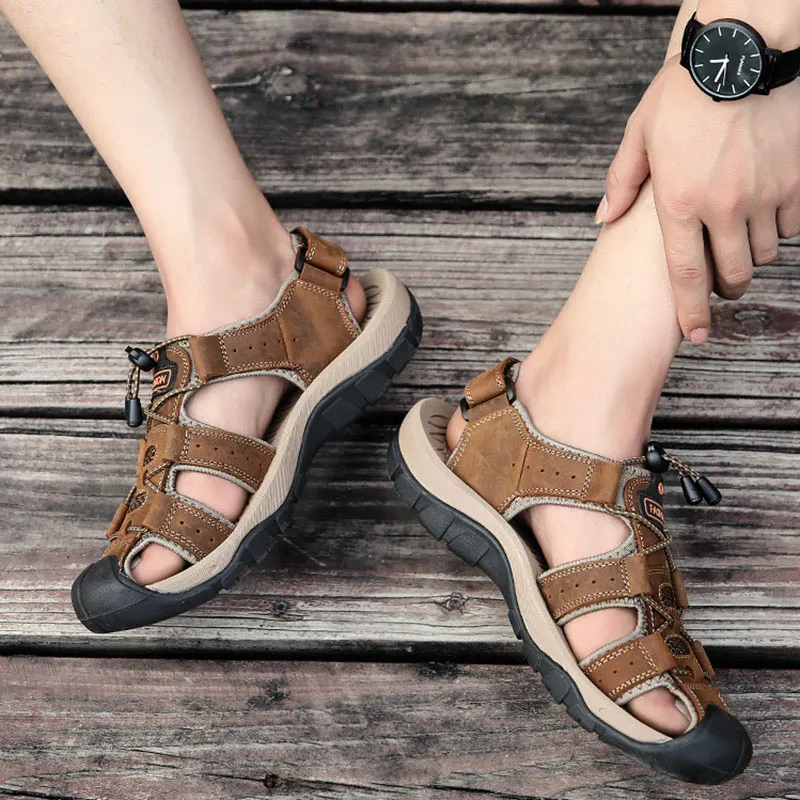 Мужские кожаные сандалии Vanmie пляжные гладиаторы для спорта на открытом воздухе