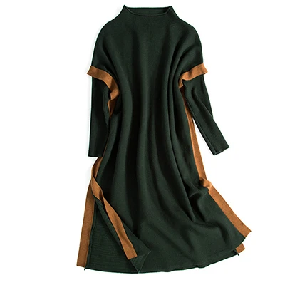 Army green Зимнее модное свободное платье-свитер с длинным рукавом, женское элегантное офисное трикотажное платье, теплое платье средней длины размера плюс 3XL - Цвет: Army green