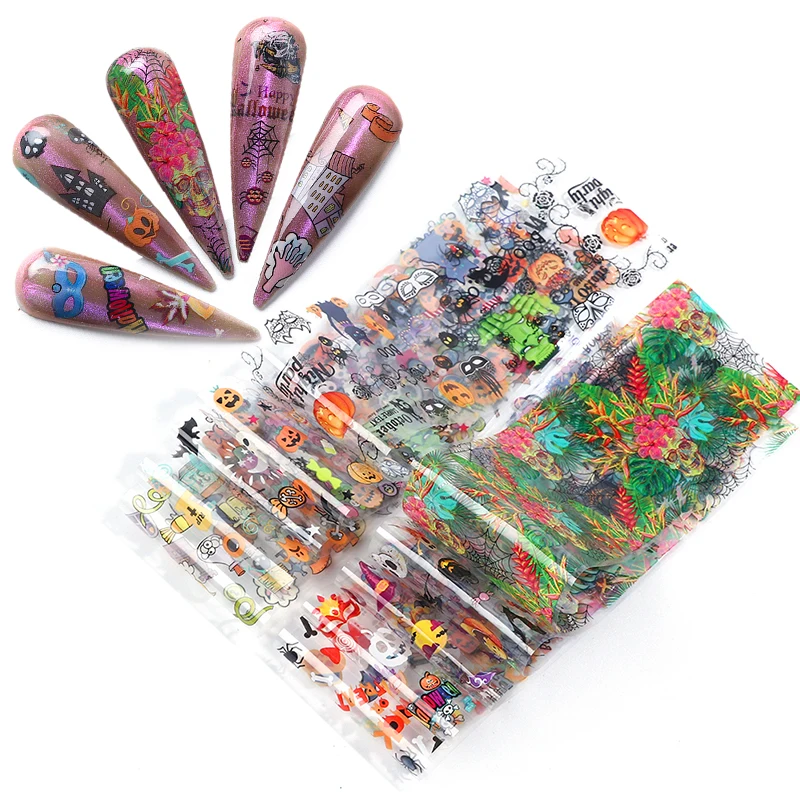 10 шт./упак. наклейки из фольги для ногтей серия Хэллоуин красочная Тыква