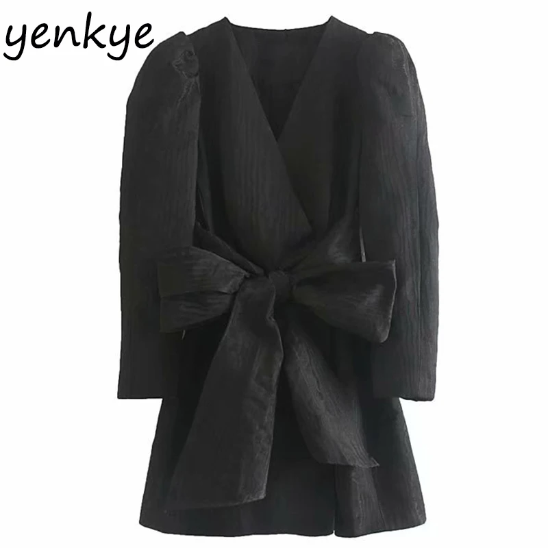 2019 женский спереди элегантный пиджак с бантом платье офисное женское длинным