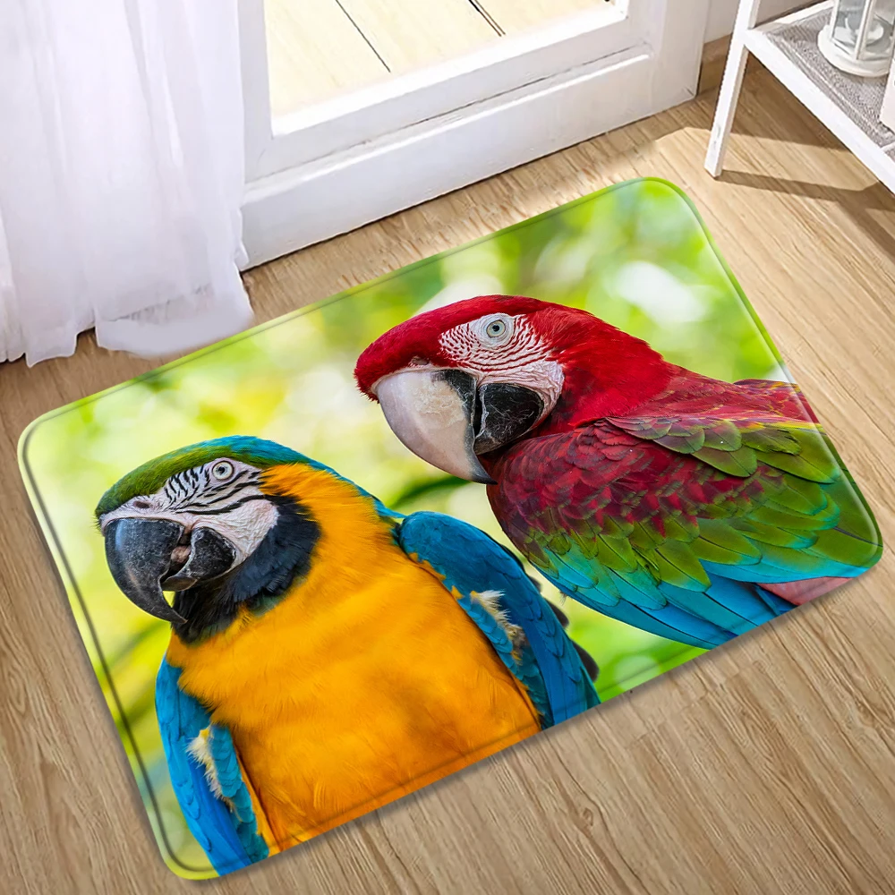 

Parrot Printed Kitchen Entrance Door Bathroom Mat Colorful Animals Tropical Bird Flannel Carpet Floor Mats Non-Slip Rug Washable