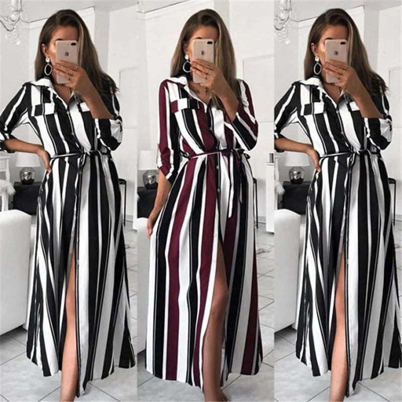 

Bikoles 2021 Spring And Autumn Fashion Sexy Bow Bandage Empire Long Sleeve Women's Dress New Casual Split Slim Ladies Maxi Dress