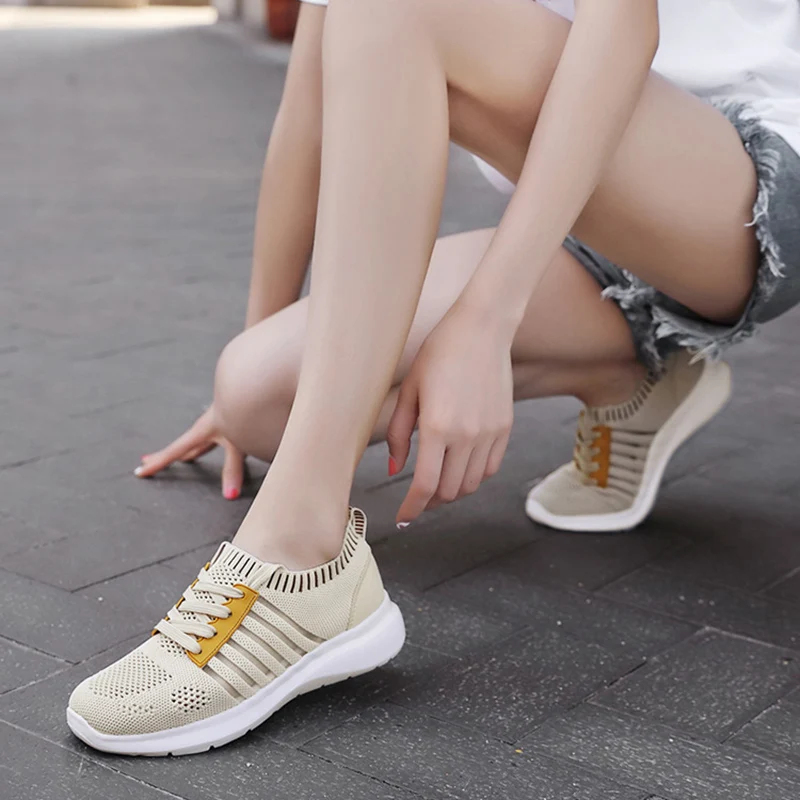 Mesh Hollow Breathable Lace-up Slip-on Women Single Shoes Wedge Sneakers White Shoes 2021 New Casual Light Running Sports Shoes