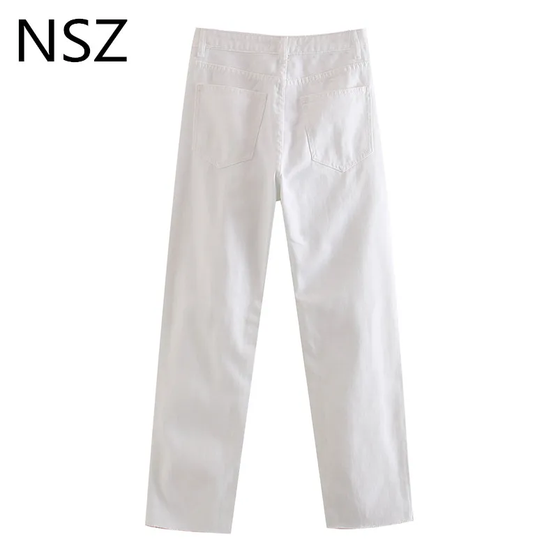 Женские прямые джинсы NSZ белые джинсовые брюки с высокой талией длиной до