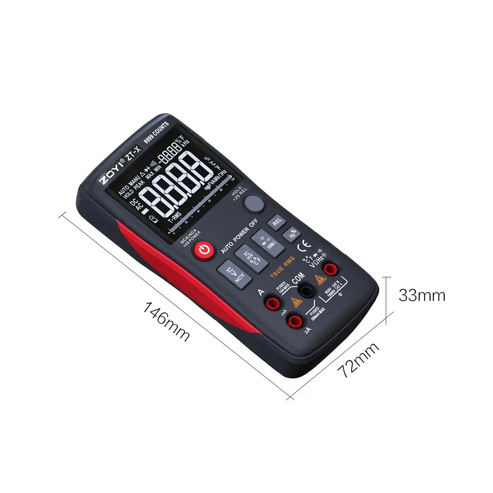 

ZT-X Digital Multimeter Auto Range True RMS AC-D/C Volt Amp Ohm Capacitance Duty Cycle NCV Diode Temperature Tester 9999 Counts