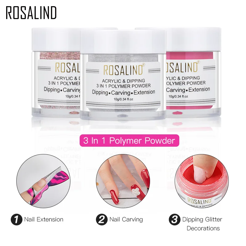 

ROSALIND Nail Pollen Glitter Acrylic Powder Nail Extension Builder Dipping Powder Nail Art Carving Decoration For Manicure