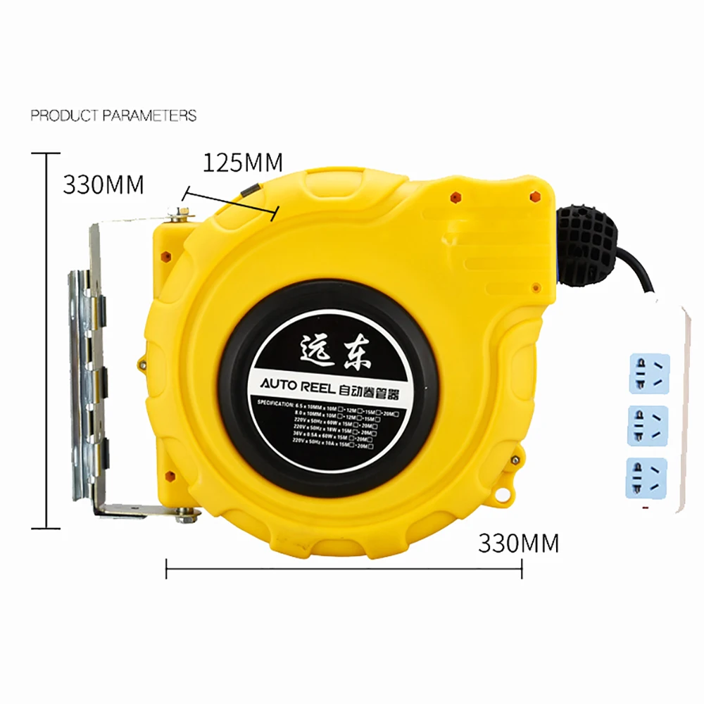 

10M Electric Auto Hose Reel Automatic Telescopic Drum Cable Wire Tray With High Quality Waterproof Socket 1.5MM2 For 2.5KW