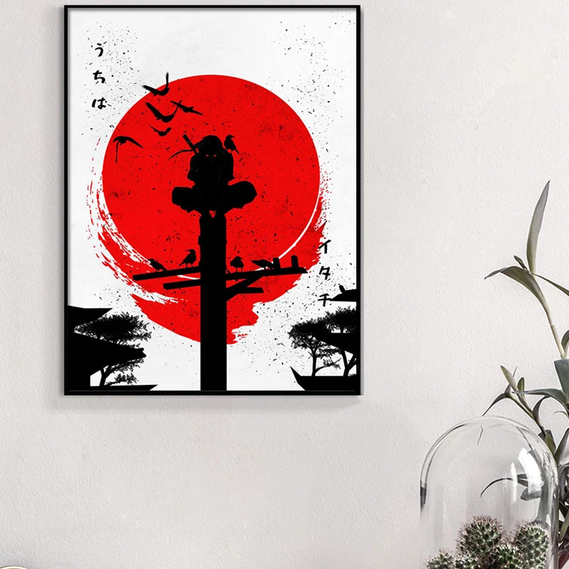 Аниме постер Наруто Учиха Итачи красное солнце холст живопись роспись СТЕНА