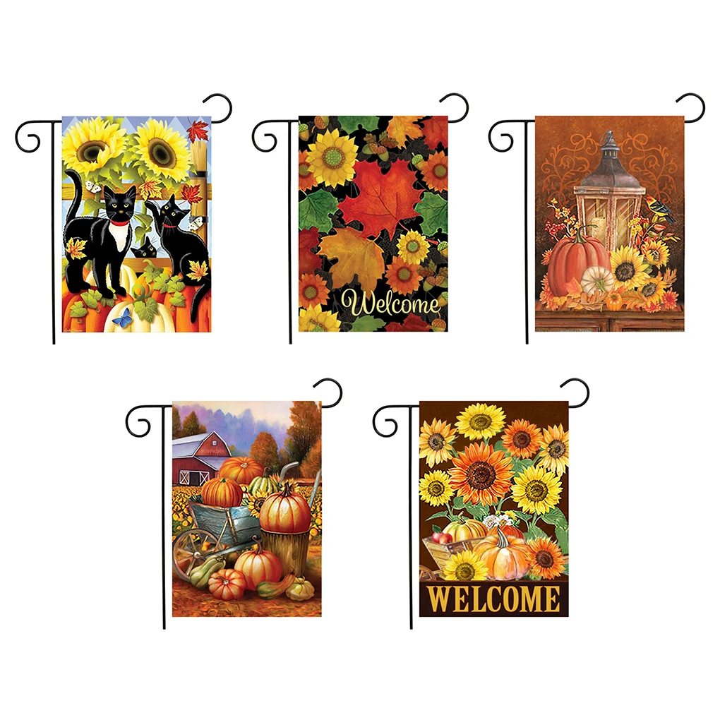 

Pumpkin Pattern Seasonal Fall Garden Banner Double Sided Fall Leaves Farm Yard Halloween Thank You Flags Holiday Decor 12x18inch