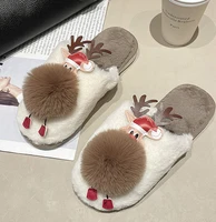 autumn winter women home slippers 2021 female christmas comfortable short plush flats kawaii moose slides ladies leisure shoes
