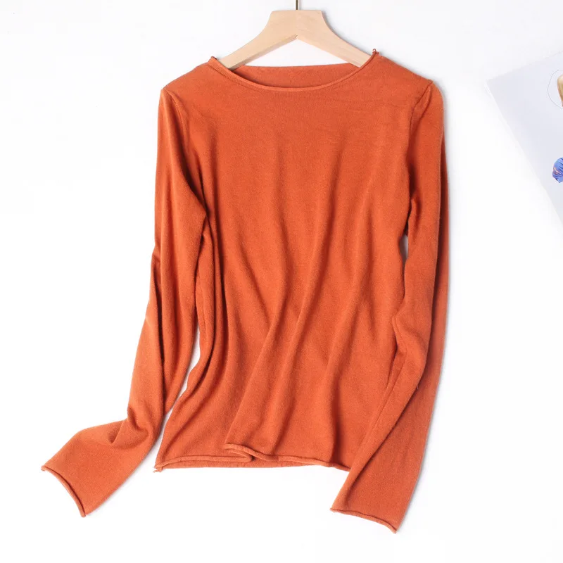 Женский свитер с круглым вырезом Облегающий мягкий Однотонный в Корейском стиле