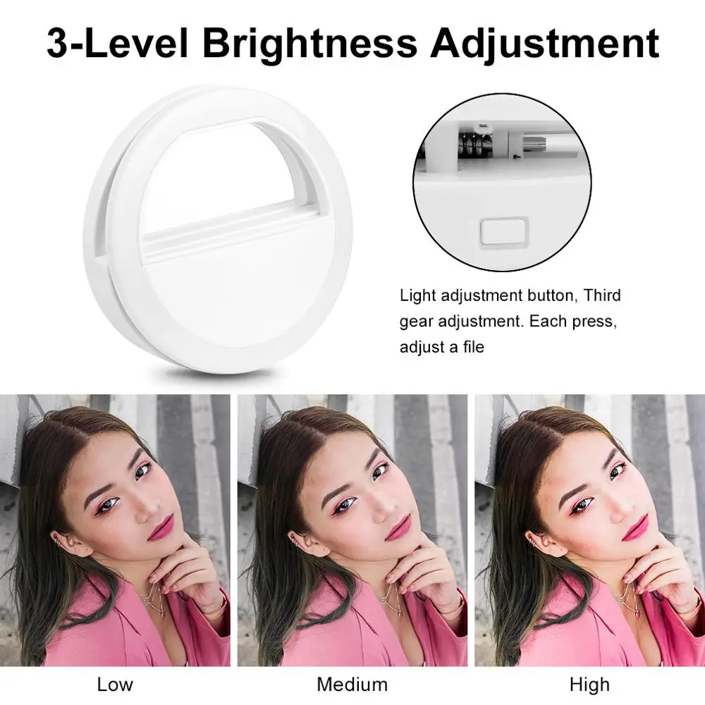 

Selfie Light Ring Lights Clip on Phone Camera LED Light 3Level Adjustable Brightness Selfie Circle Light for iPhone iPad Android
