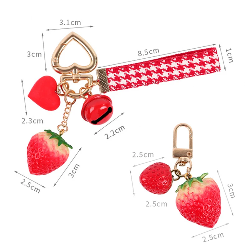 

Strawberry Red Heart Keychain Keyring For Women Girl Jewelry Simulated Fruit Cute Car Key Holder Keyring Gift For Best Friend