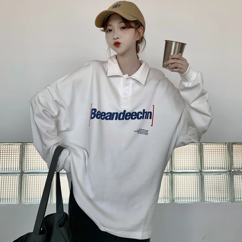 Стильная оригинальная рубашка-поло женская футболка с длинным рукавом весна и