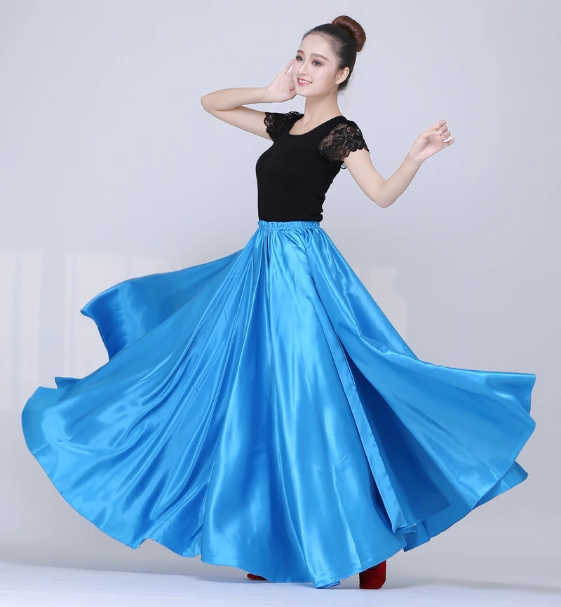 Color6 one skirt 10 цветов атласная гладкая однотонная испанская юбка для фламенко размера плюс костюмы для танца живота Женская юбка в цыганском стиле - Цвет: Color6 one skirt
