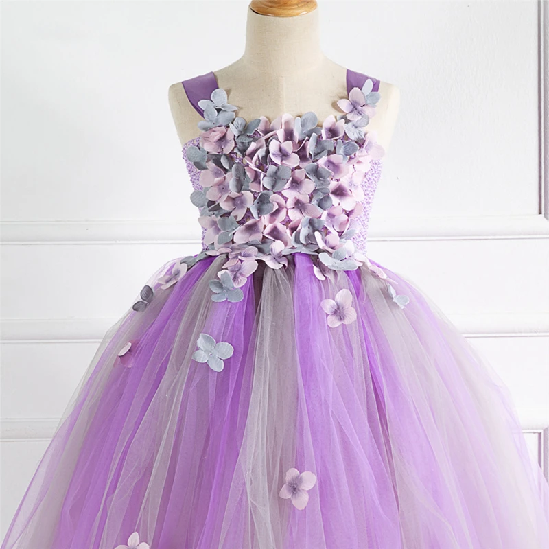 

Girls Petal Princess Costumes Cosplay Purple Long Dress Haloween Costume For Kids Carnival Party Suit Dress Up