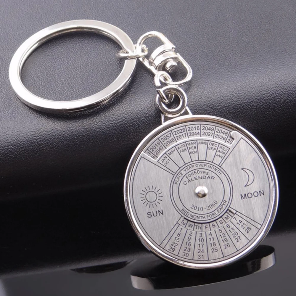 

Silver Color 50 Years Super Perpetual Calendar Key Chains Rings Astrology Keychains Car Bag Pendant Keyring Holder Gift Jewelry