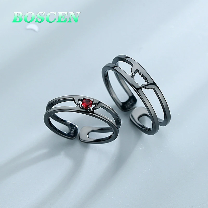 BOSCEN 925 пробы Серебряное кольцо для пары женщин мужчин девушек мальчиков подарок
