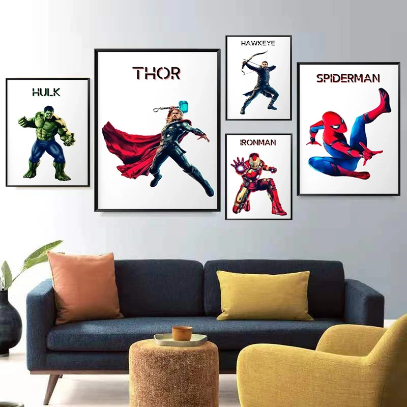 

Marvel Avengers Comics Canvas Posters Anime Spiderman Captain America Hulk Painting Prints Wall Art Picture Living Home Decor