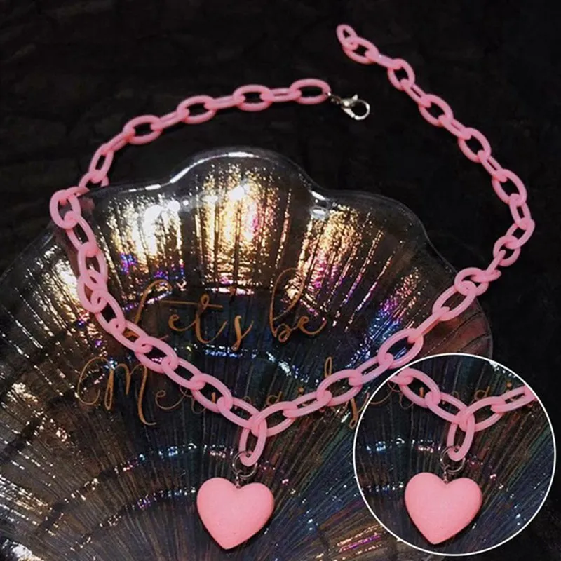 Акриловое ожерелье в стиле хип-хоп Харадзюку с подвеской виде сердца Чокеры
