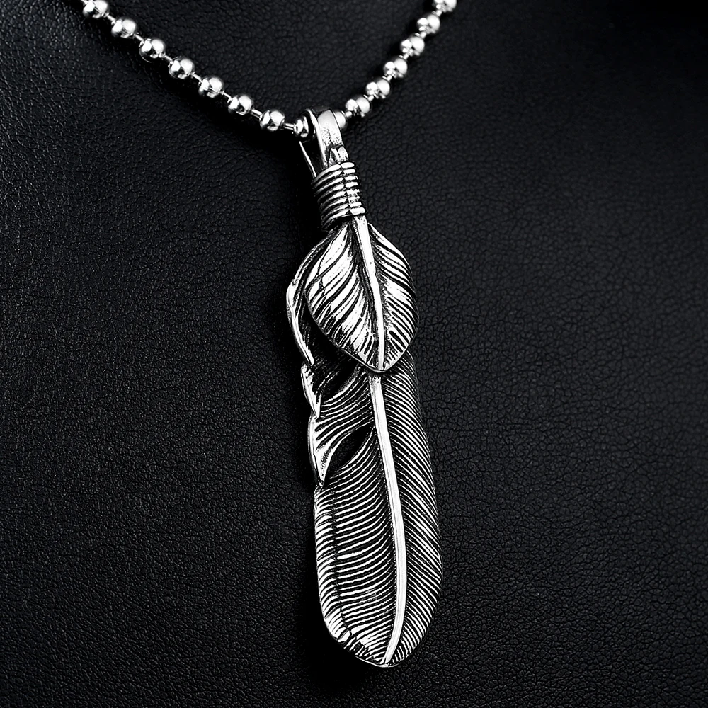 

Stainless Steel fashion Feather Pendant Necklace For Men And Women cool Jewelry gift