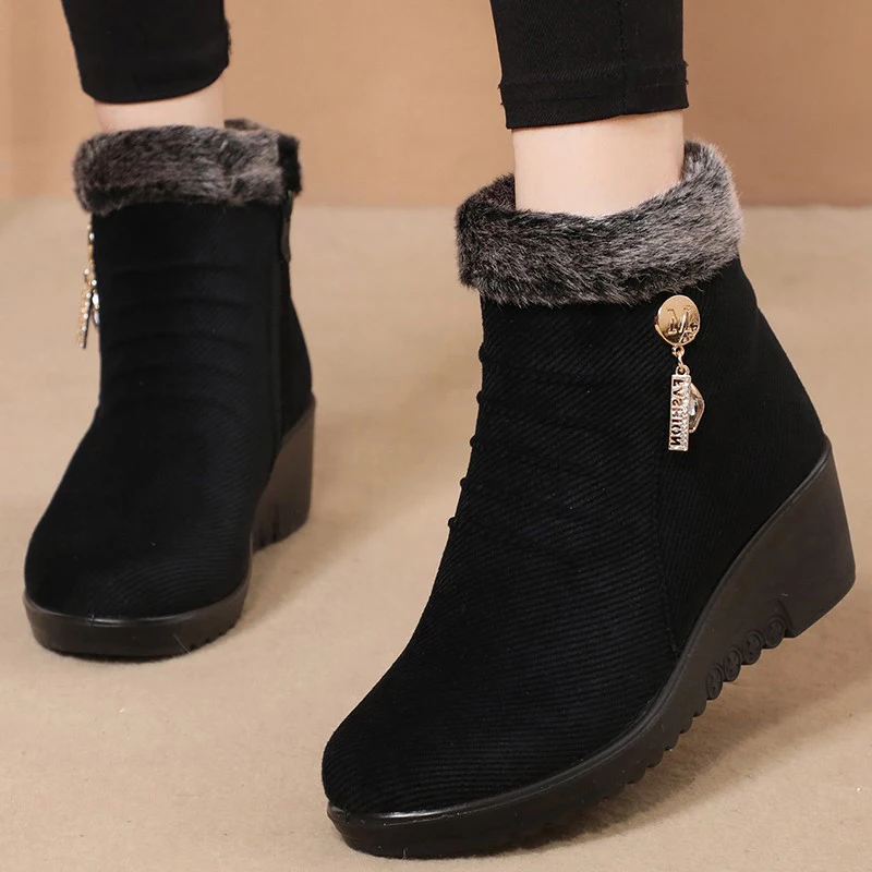 Middle-Aged and Elderly Women's Warm Cotton Shoes Snow Boots Winter Plus Velvet Warm Slope with Cloth Shoes Snow Boots