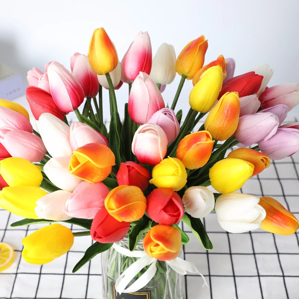 10 шт. красивые настоящие на ощупь цветы латексные тюльпаны искусственные букет