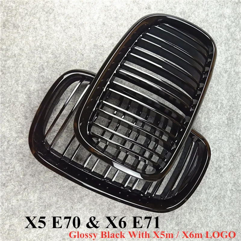 Одна пара 2007 2013 X5 E70 / X6 E71 глянцевый черный двойной планка Передняя ножка решетка