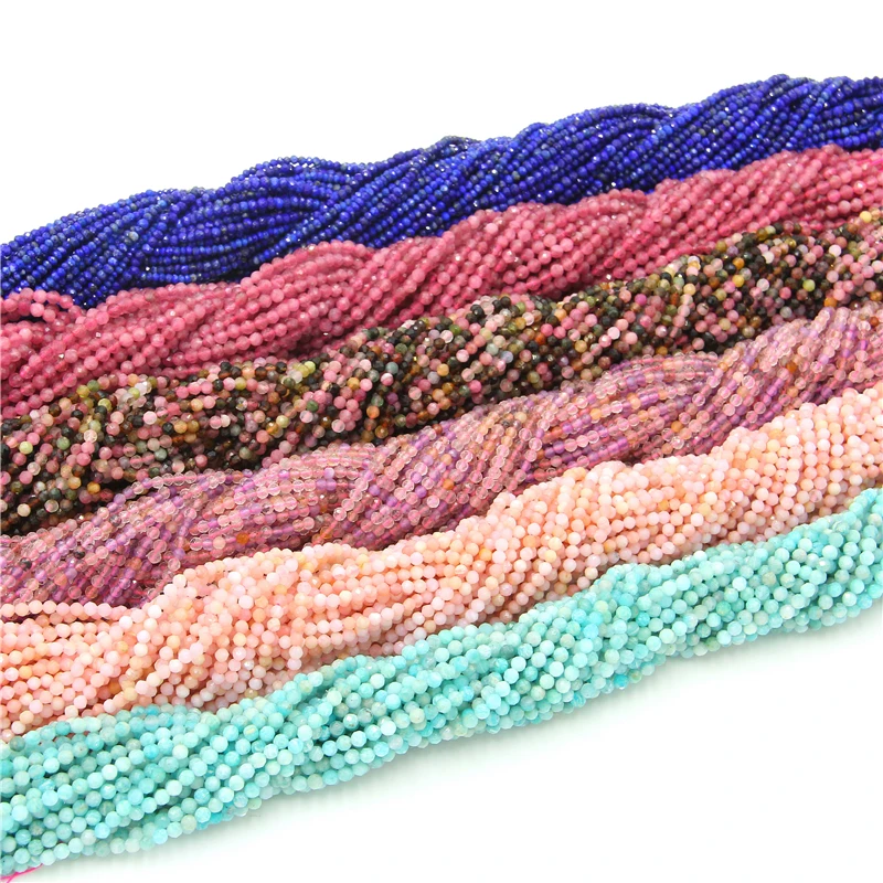 Оптовая продажа 2 мм 3 микро граненый натуральный Лазурит розовый опал аметисты турмалин камень бусины