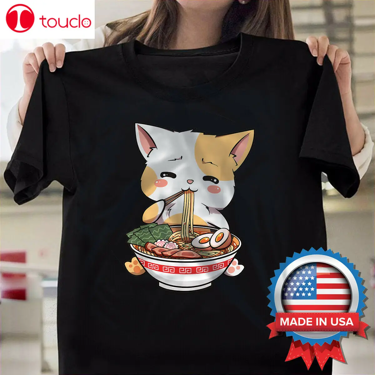 

Kawaii Neko Ramen Cute Ramen Cat Japanese Noodle Funny Anime T-Shirt Unisex Women Men Tee Shirt