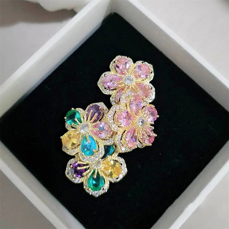 Женские турмалиновые серьги гвоздики с цветком из натурального серебра 925 пробы