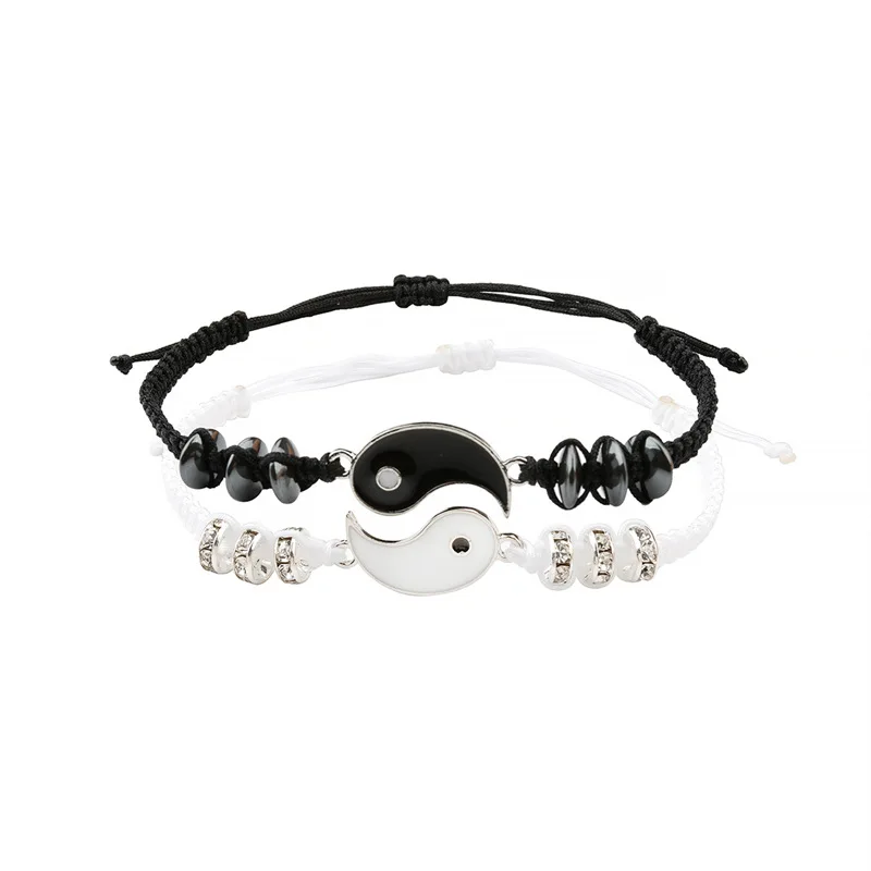 

special Couple Bracelets Leather Cord Braid Chain Bracelet Chinese Tai Chi Alloy Pendant Two-piece Woven Lover Bracelet Gift