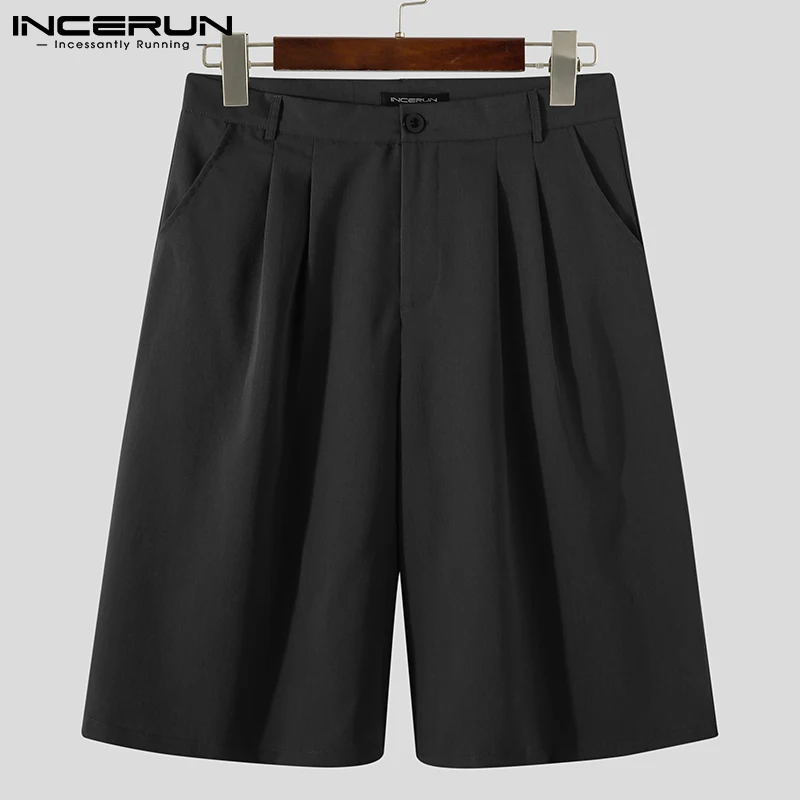

Summer Men Shorts Solid Color Button Loose Pockets Breathable Wide Leg Shorts Streetwear 2021 Fashion Korean Men Bottoms INCERUN