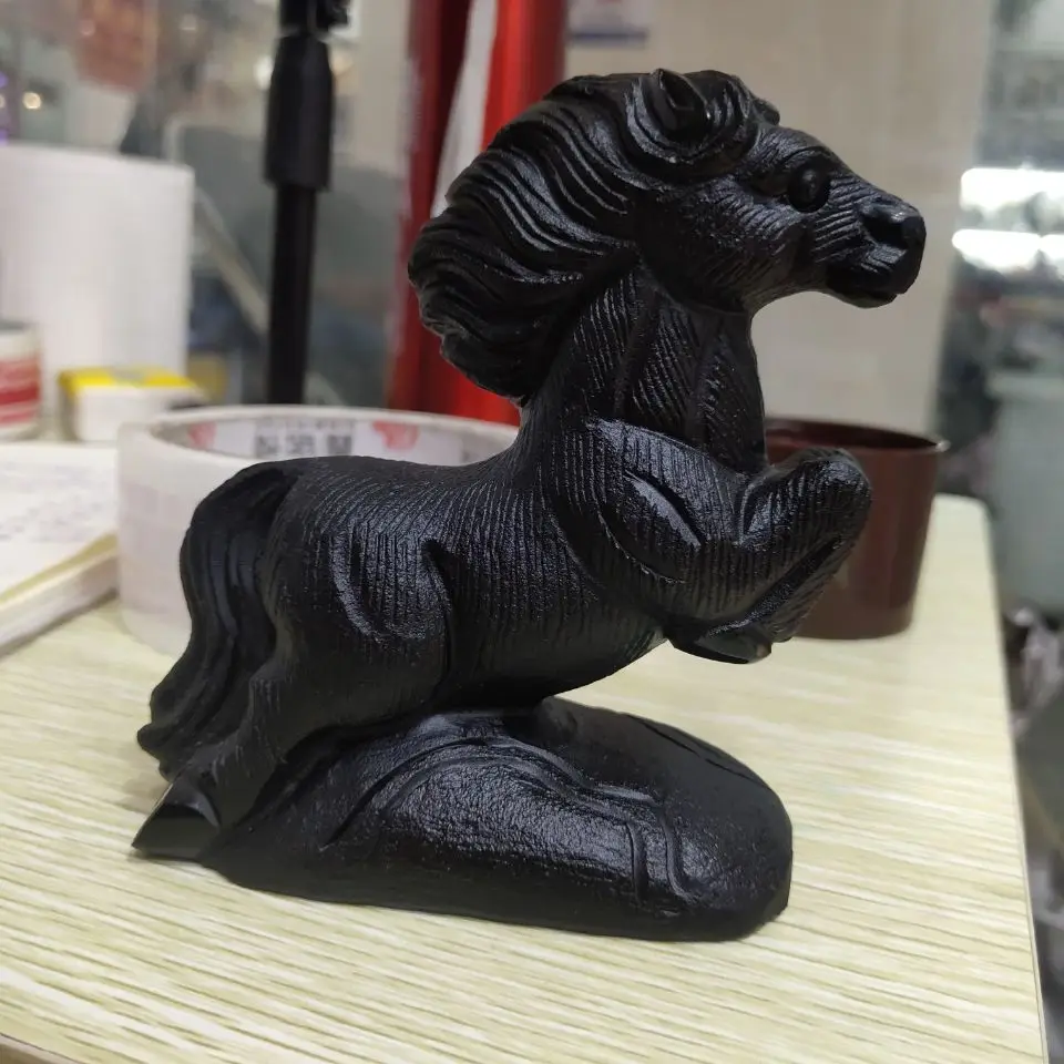 

Hot!!!New Product Obsidian Horse Carving Reiki Lucky Stone Christmas Gift Family Collection DLT