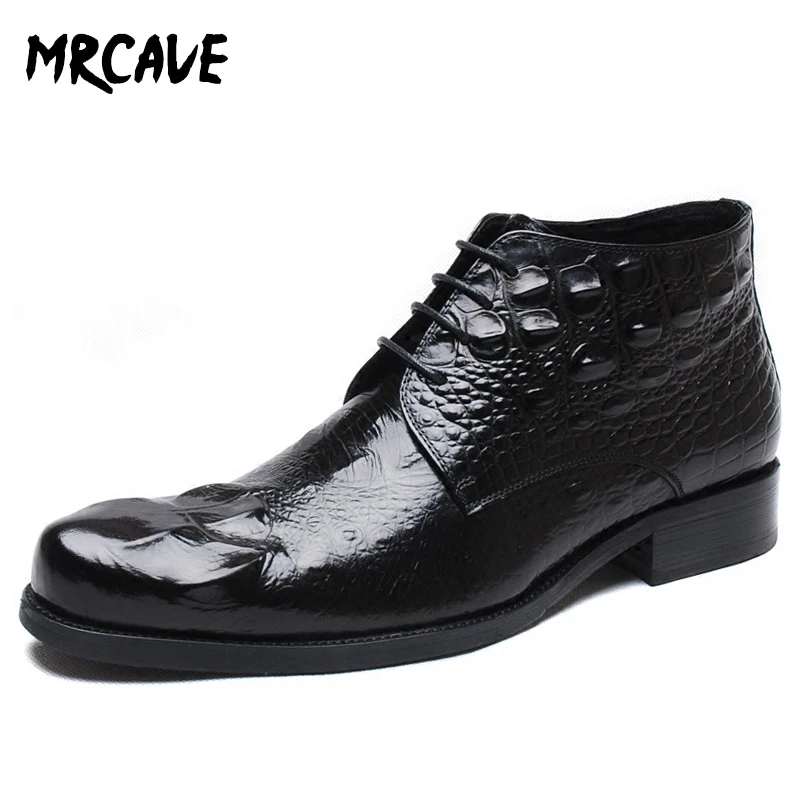 MRCAVE Autumn Fashion Crocodile Men's Casual Shoes Leather Men Dress Lace-up Footwear Boots Drop Shipping | Обувь