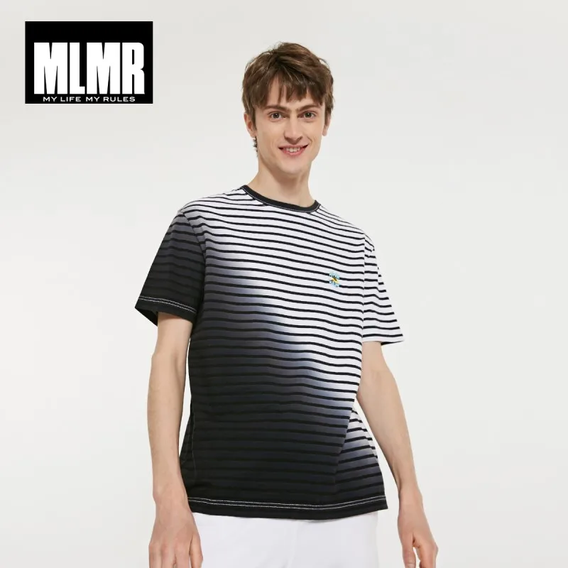 JackJones MLMR Men's 100% Cotton Gradient Stripe Embroidered Short-sleeved T-shirt Streetwear| 219101597 | Мужская одежда