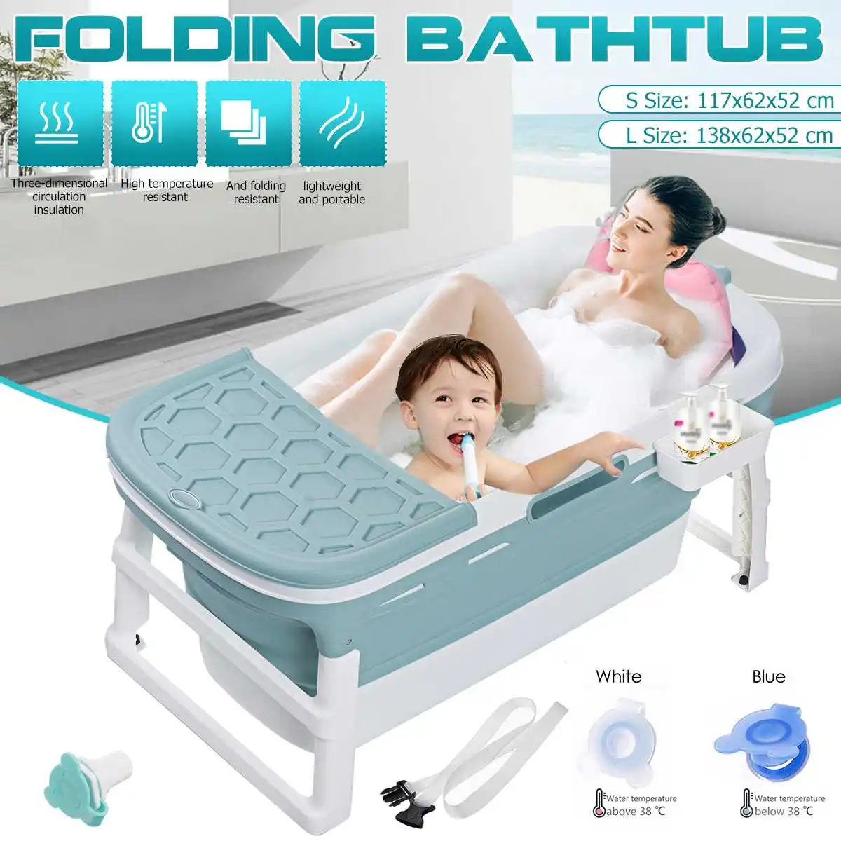 

138cm Portable Folding Bathtub Adult Children Swimming Pool Large Plastic Freestanding BathingBath Bucket With Cover Bath Barrel