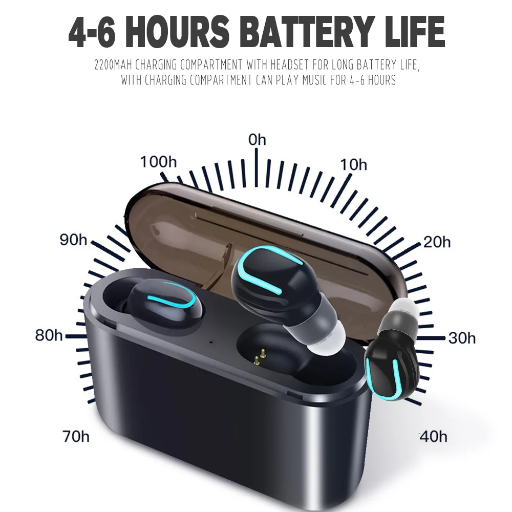 

U8S Bluetooth 5.0 tws headset binaural can charge mobile phones 50/2200mAh Color->Black boxed