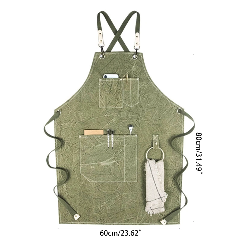 

Chef Apron Cotton Canvas Cross Back Adjustable Apron with Cooking Baking Apron 95AA
