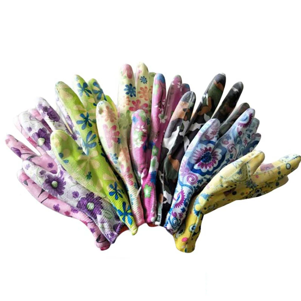 

12pairs Soft Work PU Leather Hand Protecter Non Slip Outdoor Durable Planting Printed Elastic Gardening Gloves