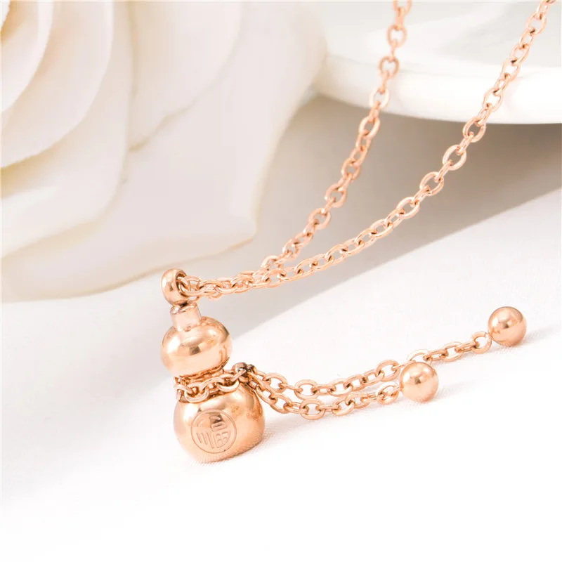 

Titanium Steel Rose Gold Creative Gourd Necklace Trendy Chain Collarbone Generous Chinese Traditional Good Fortune