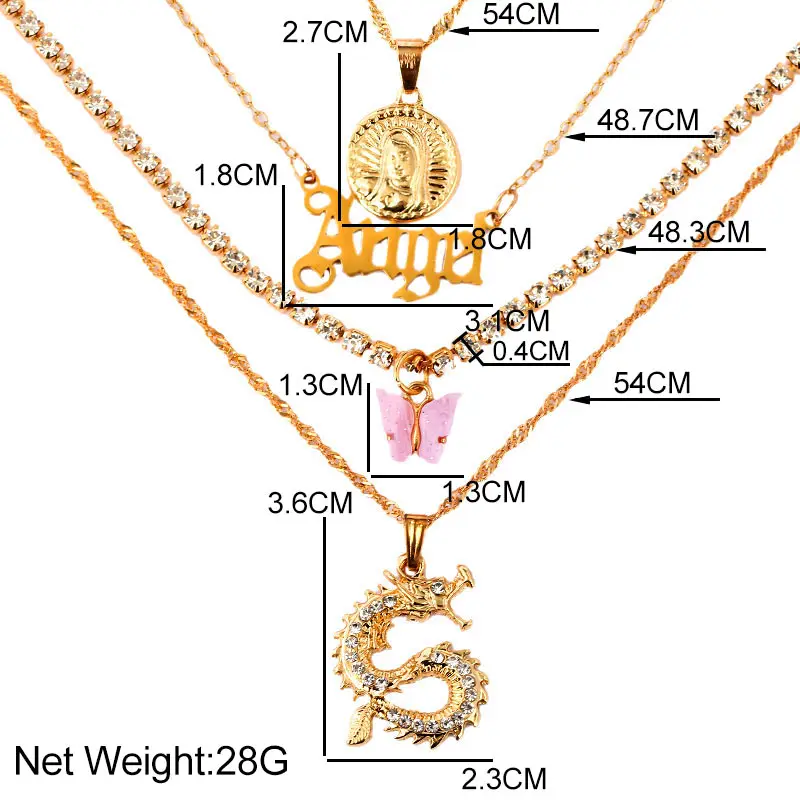 

Flatfoosie Multilayer Crystal Dragon Butterfly Pendant Necklace Women Gold Color Coin Portrait Letter Choker Necklace Jewelry