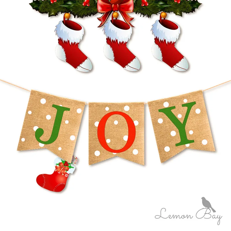 Украшения для рождественской вечеринки в горошек Joy льняные подвесные флажки