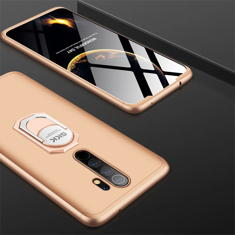 3-в-1 чехол для Xiaomi redmi note 8 Pro Чехол Крышка защитное кольцо магнетизм кронштейн анти-столкновения в виде ракушки для redmi note 8 Coque - Цвет: Gold